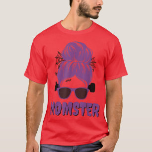Momster Frankenstein Messy Bun Funny Mom Halloween T-Shirt