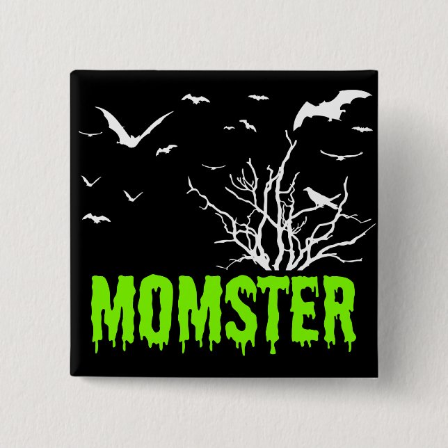 Momster Green Dripping Font Flying Bats Button (Front)