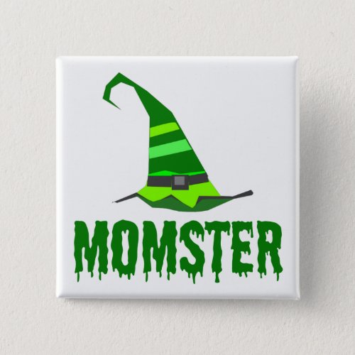 Momster Green Dripping Font Witch Hat Button