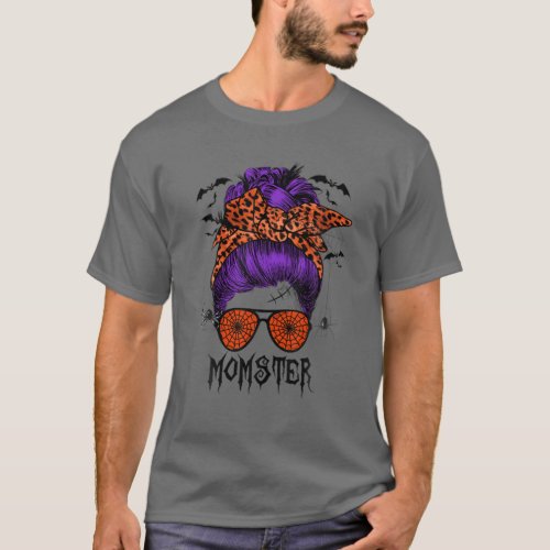Momster Halloween Costumes Mother Spider Messy Bun T_Shirt