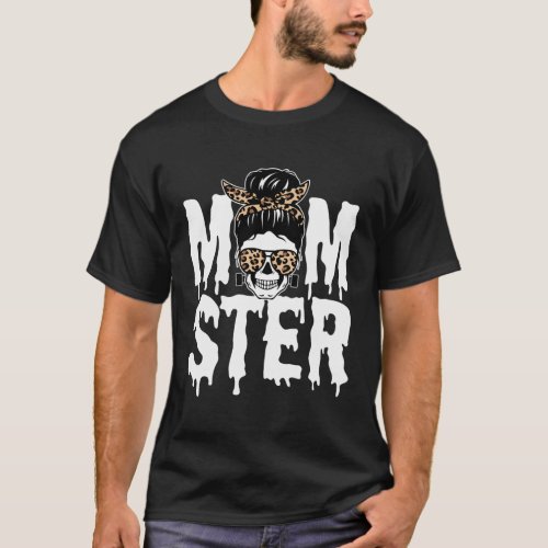 Momster Halloween Mom Monster Skull Leopard Print  T_Shirt