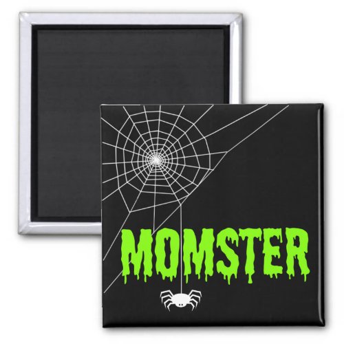 Momster Lime Green Dripping Font Spider Web Magnet