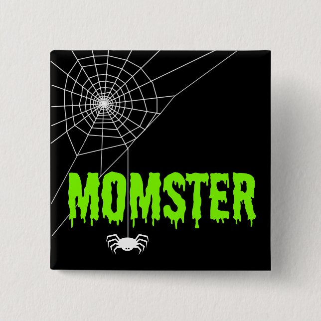 Momster Lime Green Dripping Font Spider Web Pinback Button (Front)