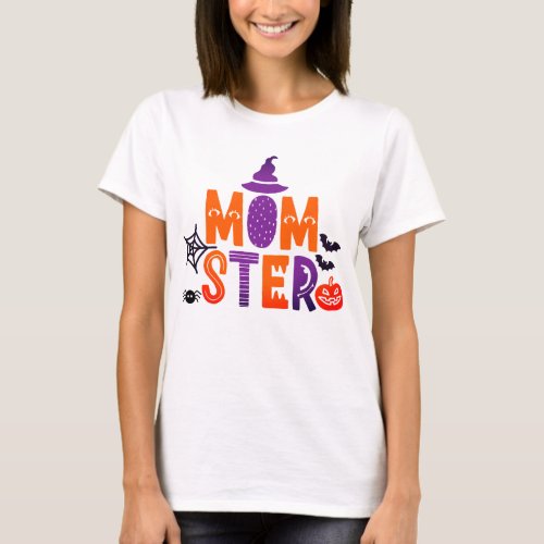 Momster Modern Witch Pumpkin Halloween Typography T_Shirt