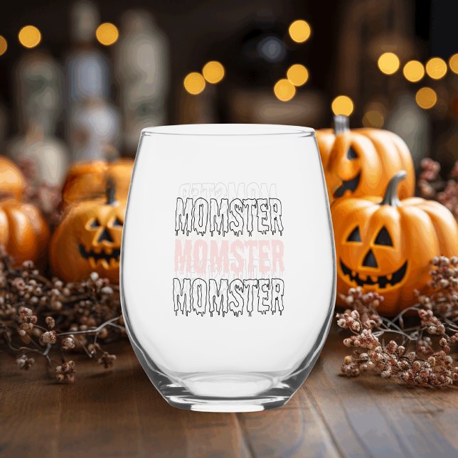 Momster Pink Halloween Cute And Spooky Stemless Wine Glass (Creator Uploaded)