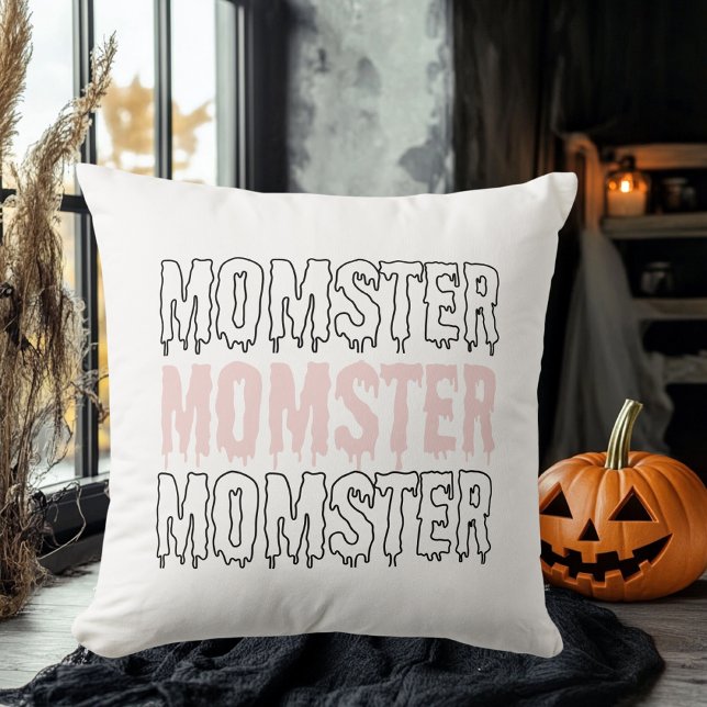 Momster Pink Halloween Cute & Spooky Throw Pillow (Creator Uploaded)