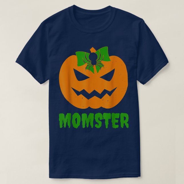 Momster Pumpkin bow Mom Halloween costume spooky s T-Shirt (Design Front)