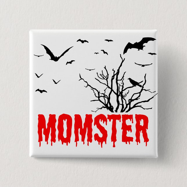Momster Red Dripping Font Flying Bats Button (Front)