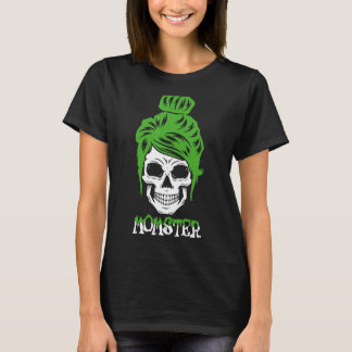 Momster Salty Skull Mom Messy Bun Halloween Mommy T-Shirt