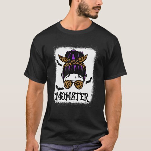 Momster Shirt Womens Halloween Messy Bun Leopard M