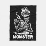 Momster Skeleton Woman Coffee Funny Halloween Mom  Fleece Blanket