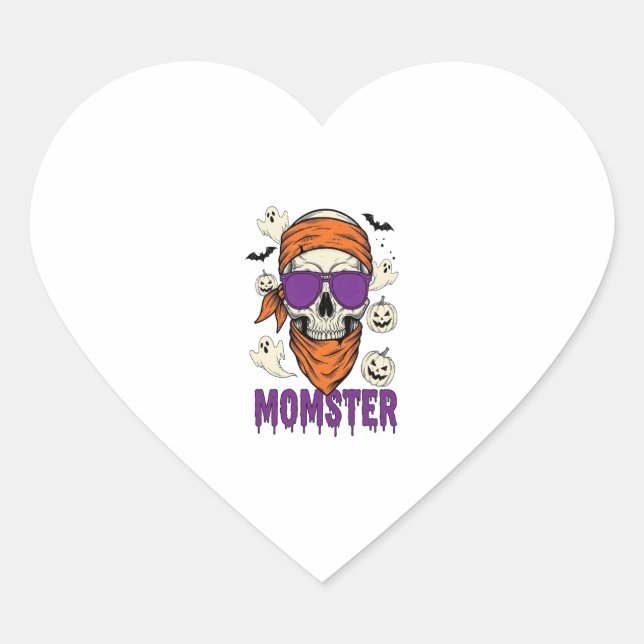 Momster skull Funny Halloween Mom Heart Sticker (Front)