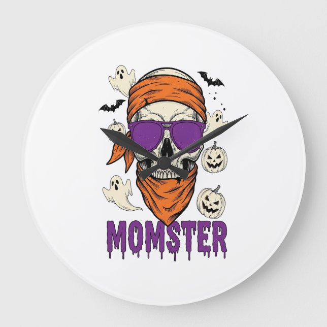 Momster skull Funny Halloween Mom Large Clock (Front)