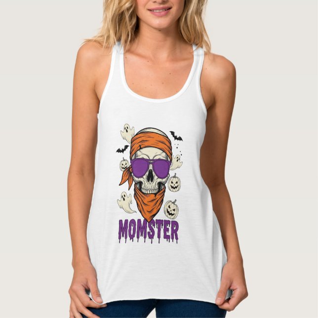Momster skull Funny Halloween Mom Tank Top (Front)