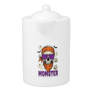 Momster skull Funny Halloween Mom Teapot