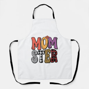 Momster Vintage Mom Leopard Plaid Typography Desig Apron