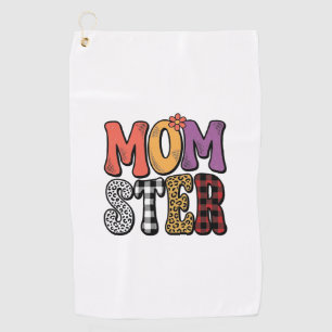 Momster Vintage Mom Leopard Plaid Typography Desig Golf Towel