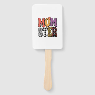 Momster Vintage Mom Leopard Plaid Typography Desig Hand Fan