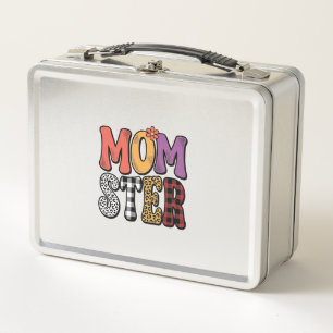 Momster Vintage Mom Leopard Plaid Typography Desig Metal Lunch Box