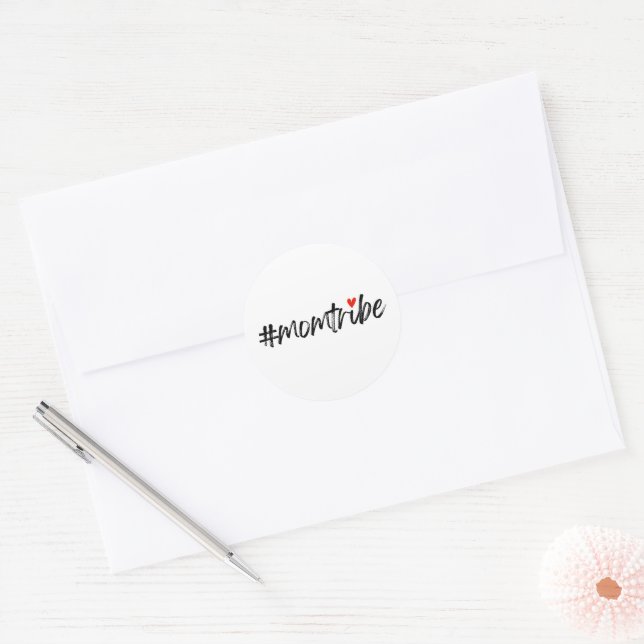 #MomTribe | Modern Motherhood Script Mother's Day Classic Round Sticker (Envelope)