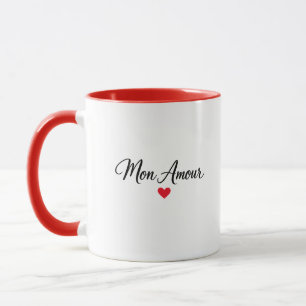 Mon Amour French Love Coffee Mug with Red Heart
