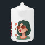 Mon Amour Teapot<br><div class="desc">This design offers a simple but French-style romantic way to say "my love" - "mon amour". It features an illustration of a woman with hearts and a customizable default "mon amour" text.</div>