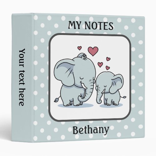 Mon And Baby Elephants Personalized 3 Ring Binder