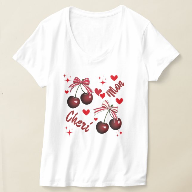 Mon cheri cherry cute french T-Shirt (Laydown)