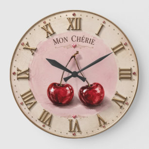 Mon Chérie Cherry  Romantic French Quote  Large Clock