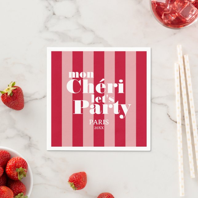 Mon Cherie Let's Party Cherry Red Bold Stripe  Napkins (Insitu)
