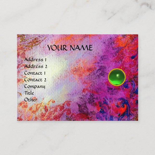 MON EMERALD AGATA ,bright  violet green linen Business Card (Front)