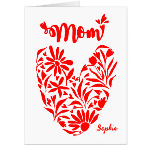 Mon heart with illustrated flowers, pattern card