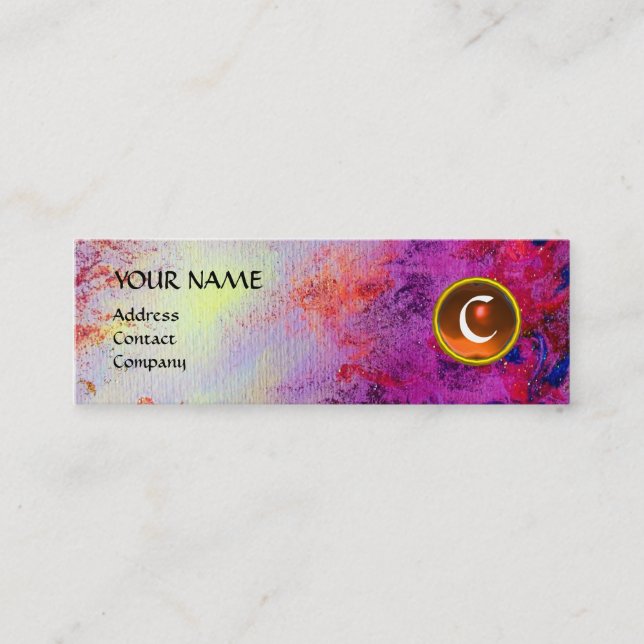 MON MONOGRAM bright fuchsia purple orange Mini Business Card (Front)