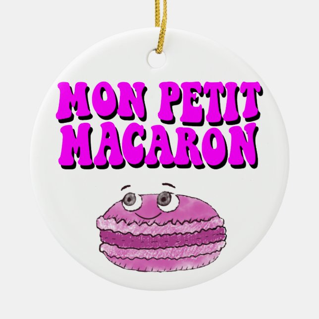 Mon Petit Macaron Retro Groovy Text Ceramic Ornament (Front)