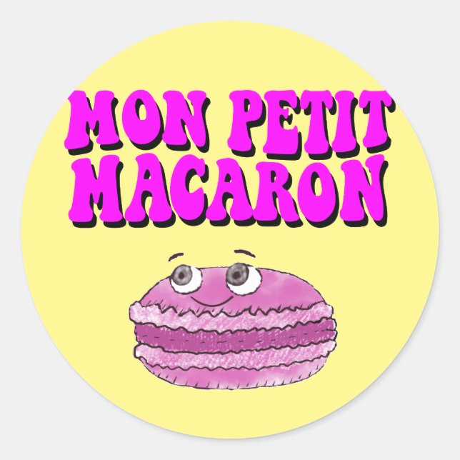 Mon Petit Macaron Retro Groovy Text Classic Round Sticker (Front)