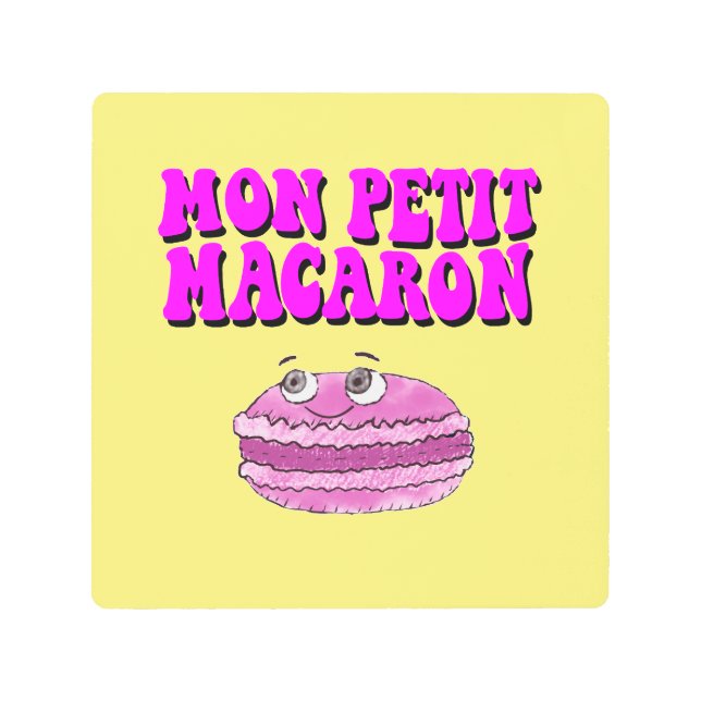 Mon Petit Macaron Retro Groovy Text Metal Print (Front)
