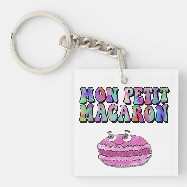 Mon Petit Macaron Retro Tie Dye Groovy Text Keychain (Front)