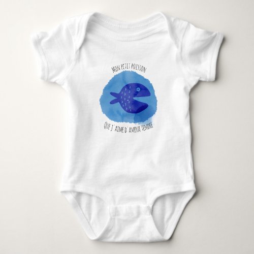 Mon Petit Poisson Watercolor Funny Fish T_Shirt Baby Bodysuit