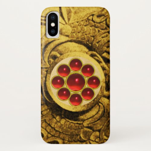 MON WITH RED RUBY GEM GEMSTONES Gold Griffins iPhone X Case