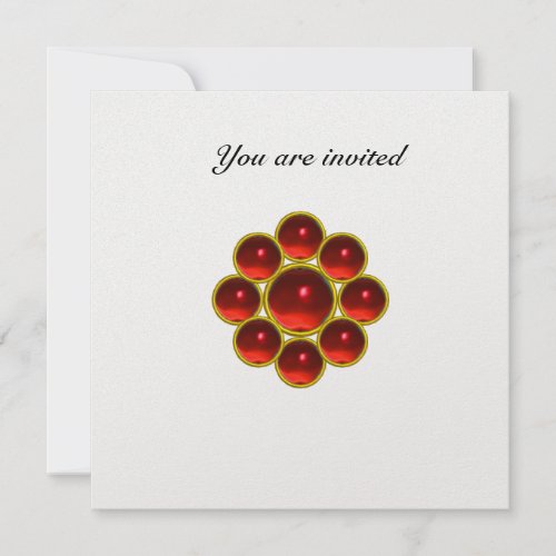 MON WITH RED RUBY GEMSTONES White Pearl Invitation