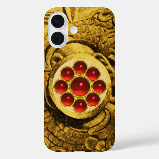 MON WITH RED RUBY GEMSTONS Gold Griffins Case-Mate iPhone Case (Back)