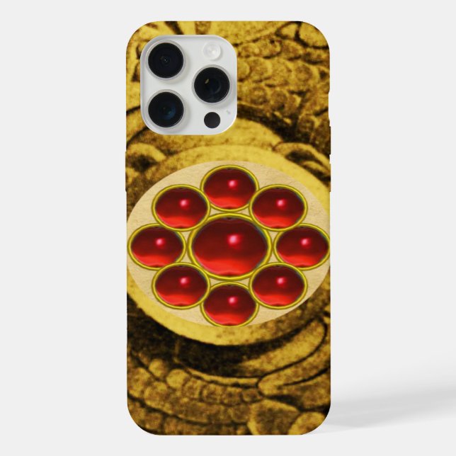 MON WITH RED RUBY GEMSTONS Gold Griffins Iphone Case (Back)
