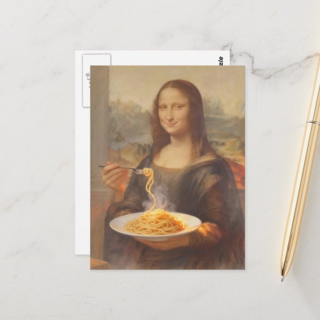 Mona and her Spaghetti Dinner Postcard (Front/Back In Situ)