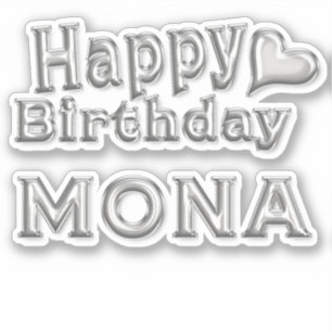 Mona Happy Birthday silver sticker decal