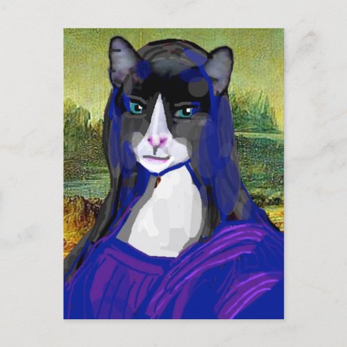 Mona Kitty Cat Parody Fine Art Postcard