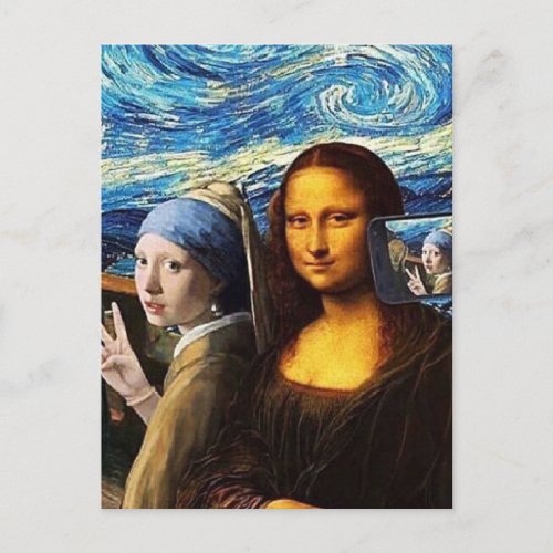 Mona Lisa and a girl taking a selfie Postcard