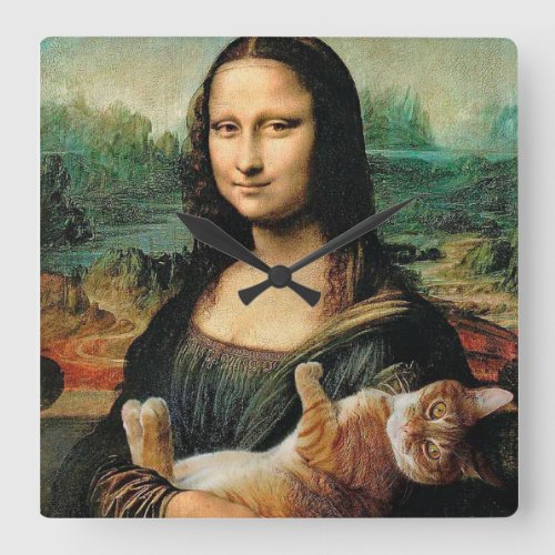 Mona Lisa and cat Leonardo da Vinci Square Wall Clock