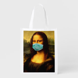 Mona Lisa and David in Quarantine. Memes. Funny Grocery Bag