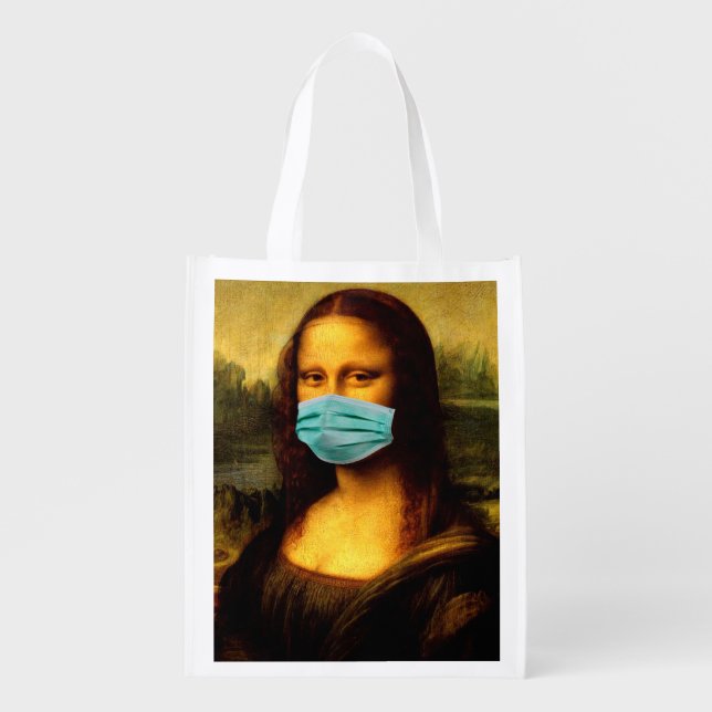 Mona Lisa and David in Quarantine. Memes. Funny Grocery Bag (Front)