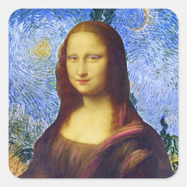 Mona Lisa and Van Gogh Square Sticker (Front)